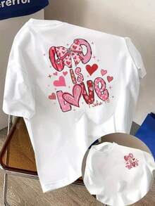Short Sleeve T-Shirt With Front And Back Print - "God Is Love," Bible Verse Inspired Print - Fashionable Printed T-Shirt For Women, Spring/Summer Fashion Item. - White - View 6
