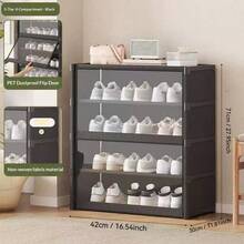 Dustproof Shoe Cabinet With Transparent Flip Cover, Large Capacity Shoe Organizer, Sturdy And Durable, Suitable For Small Apartments, No Installation Required - Black - View 6