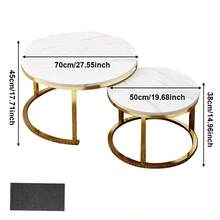 Nesting Coffee Tables Set Of 2 Round Stacking Sofa Side Tables For Living Room - White - View 3
