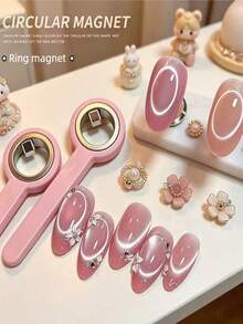 1pc Round Cat Eye Magnetic Nail Enhancement Tool With Handle Art Tool, Professional Circular Magnet, Instant Circular Effect, Strong Adhesion, Suitable For Gel Manicure - Multicolor - View 2