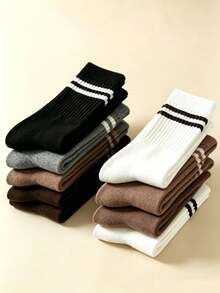 1/5 Đôi tất nữ màu nâu sọc đôi, dài đến bắp chân, tất unisex thoải mái, thoáng khí, phù hợp cho mọi mùa. - Nhiều màu - Xem 4