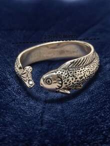 1pc Vintage Fish Shaped Adjustable Open Ring - Antique Silver - View 1