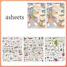 4sheets/Bag Sticker Pack Street Corner & Hot Spring Town Series, Exquisite Town Themed Landscape Stickers, Suitable For Decorating Cards, Photo Frames, Computers, Phone Cases, Water Bottles, Old Magazines, Pencil Boxes, Luggage And Desktop Decoration, Back To School Supplies Stickers - Sticker Pack - View 13