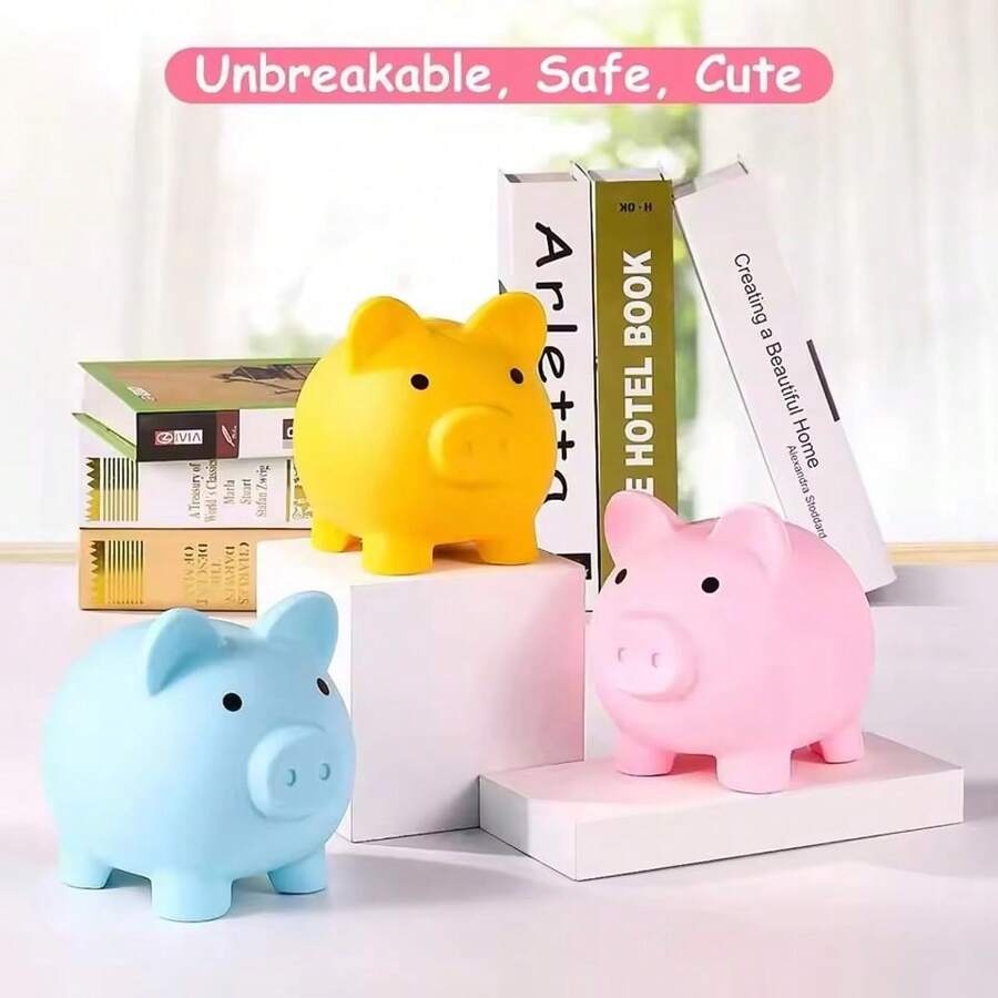 1个卡通小猪造型存钱罐,可重复使用,带储蓄目标计数器,儿童储蓄罐 - L碼 - 查看 1