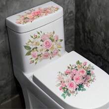 1片粉色玫瑰马桶贴纸，白色百合花图案马桶盖贴纸，自粘式家居装饰，适用于家居和浴室装饰 - 1PC - 查看 5