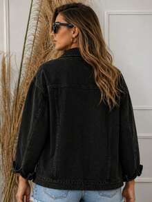 Maxi Oversized Denim Jacket With Pockets, Women's Long Winter - 深灰色 - 查看 2