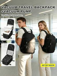 Unisex Vacuum Compression Travel Backpack, 40L Large Capacity Vacuum Function Backpack, Lightweight Waterproof Carry-On Bag With Air Pump, Space-Saving Travel Bag, Suitable For Flights, Business Trips, Weekend Getaways, Can Replace Suitcase - Black - View 2