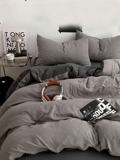 3pcs Duvet Cover Set (1 Duvet Cover + 2 Pillow Shams, No Filling), Light Gray & Dark Gray Solid Color Minimalist, Soft & Comfortable, Suitable For Bedroom & Guest Room, Machine Washable, All Season