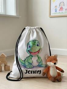 1pc Customizable Name Drawstring Backpack With Bow Pattern, Can Be Customized According To Your Unique Design, Perfect For Children, Boys, Girls, Print Your Own Name Or Sister's And Classmate's Name As A Gift To Give To Others - Multicolor - View 3