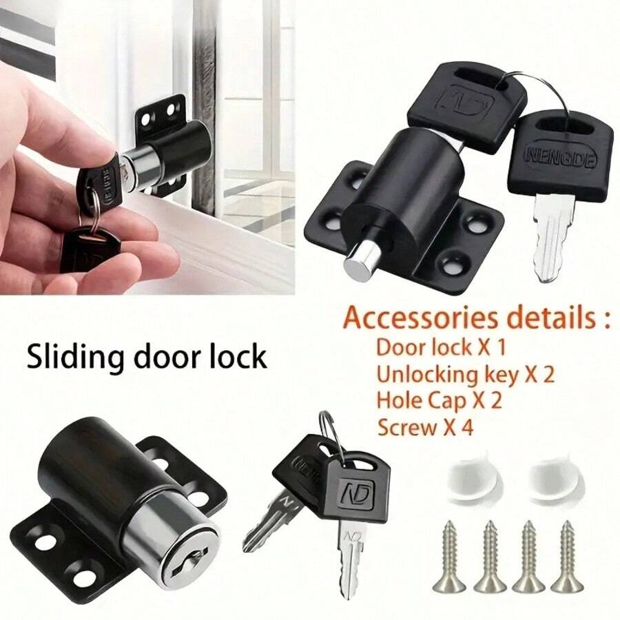 Juego de cerraduras antirrobo para puertas y ventanas correderas | Cerradura con llave antiapalancamiento + tope limitador de doble | Para ventanas y puertas correderas | Diseño de instalación rápida sin taladro | Protección de para el hogar/oficina/tienda