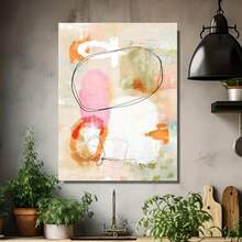 Póster en lienzo sin marco 2D plano, 2D plano, 1 pieza, pintura abstracta en lienzo, colores suaves, líneas suaves, adecuado para la decoración del hogar. Se puede colgar o exhibir directamente, impresión de alta calidad, muy adecuado para el dormitorio, la sala de estar. - Enmarcado - Ver 4