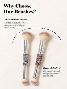 1pc Rhinestone Dual-Ended Foundation&Concealer Brush.Gold-Silver,Dense Bristles.Large For Base/Blush,Highlight.Even Finish,Beginner-Friendly Gift. - Multicolor - View 5