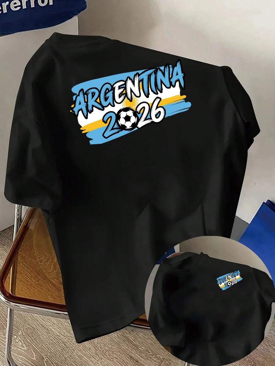 Short Sleeve T-Shirt With Front And Back Print - Argentine Fashion Print - Women's Printed T-Shirt For Spring/Summer, Fashion Item. - Black - View 1