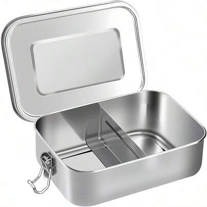 1pc SUS304 Stainless Steel Bento Box With Divider 1400ML/850ML Metal Lunch Box Food Storage Container, With Lock Clips To Prevent Leakage And Can Be Reused And Washed In Dishwasher, Suitable For Work, School And Snacks