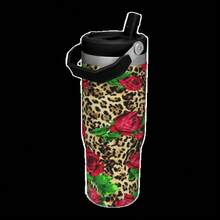 30Oz Stainless Steel Water Bottle With Straw For Sports, Travel, And School Sports Water Bottle, Keeps Water Warm For Over 24 Hours, Sealable, Portable, Flip Top, Ideal For Hot And Cold Beverages, Coffee, And Frozen Drinks - 豹紋7 - 查看 3