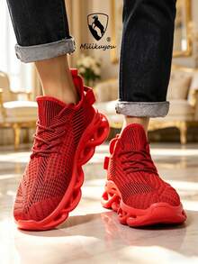 Giày thể thao nhẹ và thoáng khí mới mùa Xuân/Hè 2025, giày sneaker thường ngày ngoài trời, giày chạy bộ, giày leo núi thoải mái, đế ngoài kết hợp MD + họa tiết xương cá, chống trượt, mềm mại và thoải mái, thiết kế họa tiết bất đối xứng ngẫu nhiên. - Đỏ - Xem 4