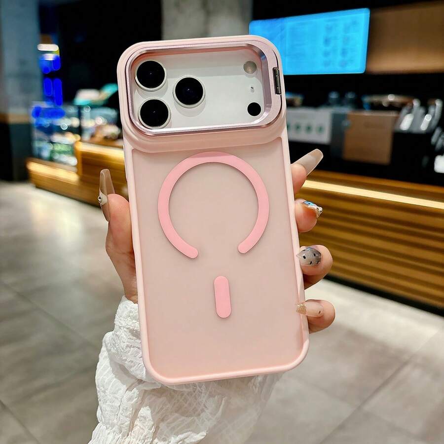 Ốp lưng điện thoại cao cấp bằng acrylic mờ trong suốt có chân đế từ tính, tương thích với Apple 17 Pro Max Air 16 15 14 13 12 11 Pro Max Plus, hỗ trợ sạc không dây từ tính, chân đế kim loại cho 16 Pro, bảo vệ chống rơi vỡ. - Hồng - Xem 1