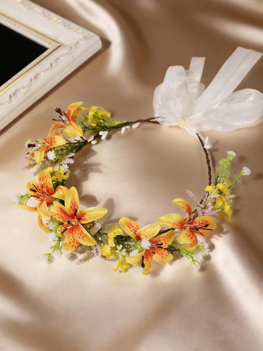 1件波西米亚风花环,带流苏珠串,浪漫新娘婚礼装饰 - 58928橘色 - 查看 1
