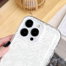 1 pièce Étui de protection de téléphone à texture de fleur en dentelle blanche, mat et anti-chute, à la mode, convenant pour iPhone 16, 15, 14, 13, 12, 11, 17 Pro Max - Multicolore - Voir 2