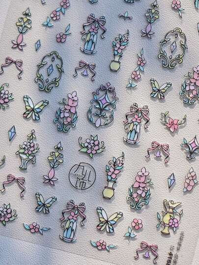 1pc Vintage Gothic Stained Glass Shiny Pattern 5D Nail Art Stickers Ornate Cathedral Manicure Decals For Women Mysterious Elegance Nail Stickers For Long Short Nails Self Adhesive Decoration