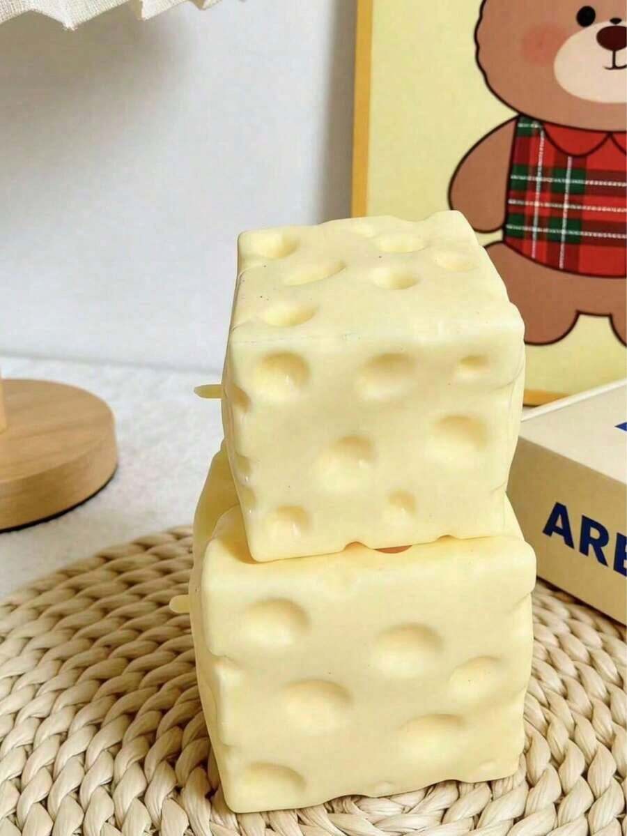 Pale Yellow Cheese Coconut Oil Cheese Soft And Cute Squeezable Toy-Soft Dough Texture, Filled With, Quiet Squeezing Stress-Relieving Toy, Suitable Focused And Relaxing Rest At Your Desk-A Popular Sensory Gadget Adults In 2026, 5cm. - 黃色 - 查看 1