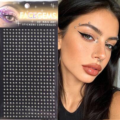 459pcs Metallic Silver Glitter Rhinestone Gems, Suitable For Eye Corner/Nail/Face Decoration, Suitable For Music Festival, Carnival, Valentine's Day, Y2K Style Party, Daily Decoration, Makeup Party, Ball And Other Occasions, Can Be Used For Hair, Eyes, Face And Body Decoration,Concert Look,Face Gems