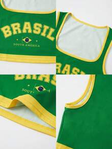 Women's Casual Brazilian Mesh Round Neck Slim Fit Cropped Tank Top, Suitable For Summer And Spring Streetwear, World Cup Women's Summer Clothing - Green - View 8