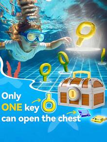 Kids Diving Pool Treasure Chest Toy With Keys, Gems & Fish, Toddler Outdoor Swimming Playset, Summer Water Dive Beach Game, Party Gifts For Girls Ages 3-8 Pool Toys Beach Toys Bath Toys Boy Toys Water Toys Toys For Boy Outdoor Games Kids Toys - Multicolor - View 2
