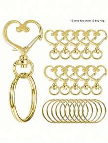 20/80 piezas/Juego Anillos de llave con gancho giratorio en forma de corazón - (10 piezas Llaveros + 10 piezas Anillos de llave) Accesorios para hacer llaveros, Accesorios para hacer joyas, DIY - Multicolor - Ver 12