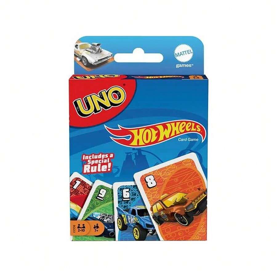 Mattel Hot Wheels UNO 112张卡牌游戏套装,带有Hot Wheels图案,适合游戏之夜,7岁以上儿童礼物 - BGG53 - 查看 1