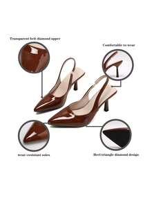 Women's High Heel Pumps, Pointed Toe Kitten Heel Slip-On Sandals - Brown - View 8