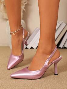 Women's Pointed Toe Kitten Heel Slip-On Sandals - Red Violet - View 4