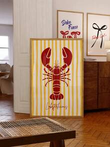 1pc Frameless Red Lobster Yellow Background Art Print, Funny Kitchen Wall Decor, Vintage Restaurant Poster For Bedroom, Dorm, Back To School, Funky Posters, Gift - Red Lobster - View 3