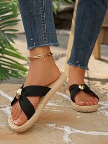 Giày sandal đế bằng phong cách Bohemian thời trang mới dành cho nữ - màu đen - Xem 6
