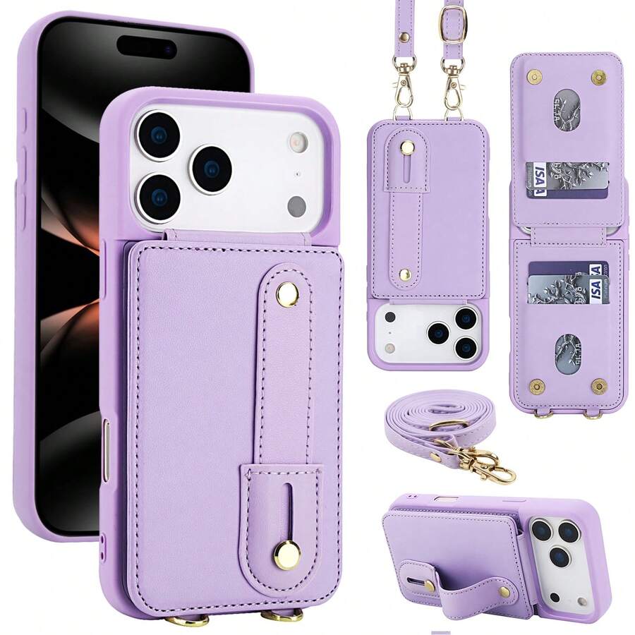 OUKNOEO 時尚人造皮革斜背手機包，適用於 iPhone 17e Air 16e 15 14 13 Pro Max Plus S26 S25 Edge S24 Ultra A37 A57 Z Fold 7 6 5 4，附手腕帶與長掛繩