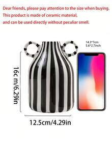 Multiple Black And White Striped Ceramic Vases, Suitable For Dining Table, Kitchen, Desk, Bookshelf, Bedroom, Aesthetic Home Decor, Modern Minimalist Bohemian Style Decorative Ceramic Vases - Stripe - View 13