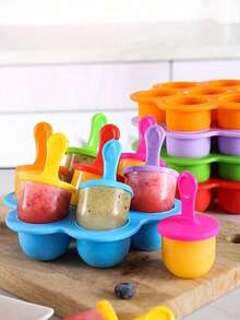 7-Cavity Silicone Ice Cream Pops Mold - DIY Fruit Shake Makerwith Easy-Pull Handles & Drip Tray, VibrantColors For Homemade Popsicles, Ice Cream,Smoothies - Summer Kitchen Accessories, Ice Cream Accessories,Ice Tray,Ice,Ice Tray,Ice Mould(Random Color) - Multicolor 3 - View 2