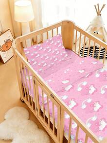 1 Set Pink Unicorn Print Baby Bedding Set, Cute & Sweet Style Polyester Crib Bedding, Soft & Breathable Crib Sheet & Pillowcase, Perfect For Nursery & Toddler Room - Multicolor - View 3