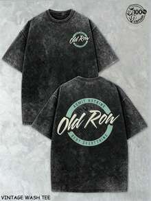 100% Cotton Washed T-Shirt230g Thickened Cotton Old Row Grey And Teal Circle Logo Double-Sided Print Summer Men's  Washed T-Shirt, Street Retro Styl - 黑色 - 查看 10