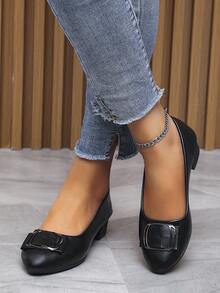 Women's Chunky Heel Mid-Heel Decor Buckle Black Casual Soft Comfortable Non-Fatiguing Office Work Interview Formal Dress Oxfords,Elegant - Black - View 9