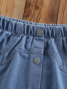 Young Girl Pink Ribbed Heart Top & Denim Skirt Set - Multicolor - View 8