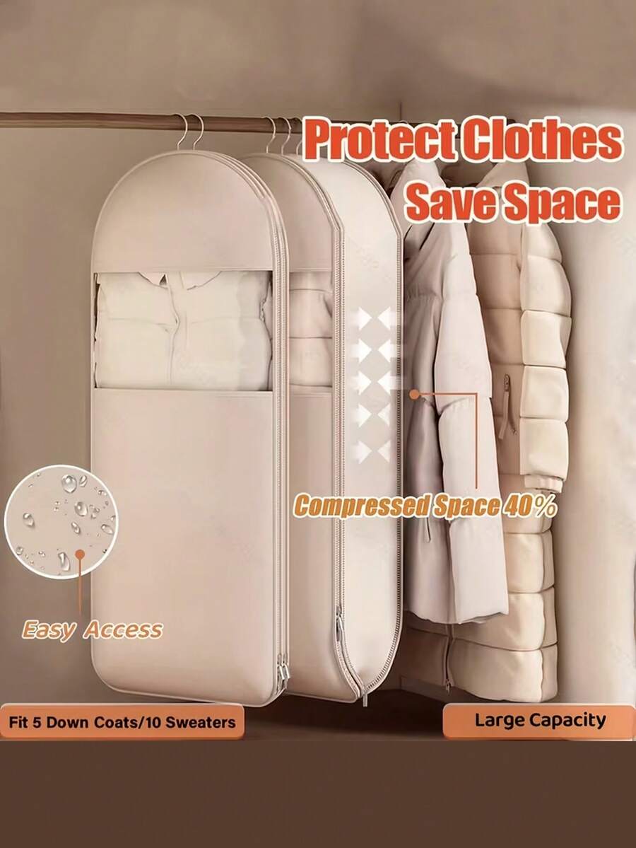 Compression Storage Bags In Pink And Beige, Available In Sizes 90, 110, And 51.18 Inch, Designed To Save 40% Space. Perfect For Vacuum Sealing Down Coats And Winter Clothing
