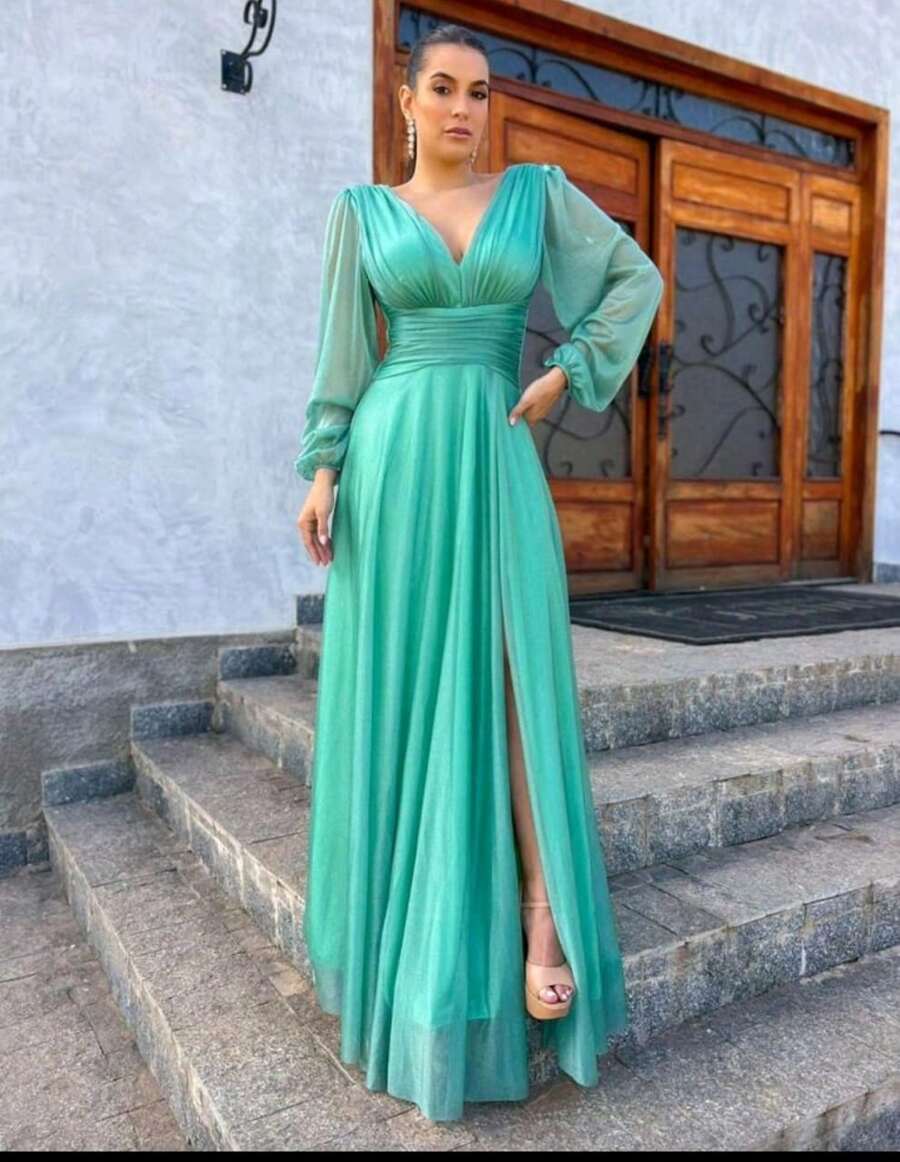 Long Dress For Graduation, Party, Wedding, Evening, Bridesmaid With Sparkle - Mint Green - View 1