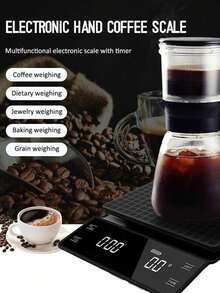 1pc Black 3kg Multi-Function Coffee Kitchen Electronic Scale With Timer And Tare Function, LED Display, Handheld Smart Scale, Suitable For Drip Coffee, Espresso, Baking And Cooking, Battery Not Included, Suitable For Kitchen, Coffee And Flour - Multicolor - View 2