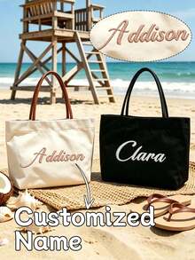 Customized Canvas Tote Bag, Bridesmaid Gift, Embroidered Canvas Tote Bag, Customized Text Tote Bag - Multicolor - View 1