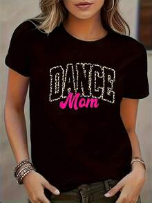 Nueva camiseta europea con estampado de leopardo y patrón de letras DANGE - Negro - Ver 1