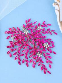 1pc Fuchsia Women's Fashion Crystal Leaf Headband, Elegant Bridal Headpiece For Wedding, Ball, Party, Luxury Rhinestone Hair Accessory,Festival,Birthday - Hot Pink - View 3