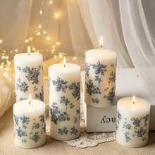 1/3 Peças Vela Perfumada de Pilar Floral Azul e Branco, Aromaterapia Vintage Francesa, Decoração de Luxo Ins, Ornamento Romântico de Mesa, Decoração de Quarto e Sala de Estar, Decoração de Chá de Panela, Presente de Dia dos Namorados e Natal, Lembrança de Inauguração de Casa para Mulheres, Vela de Fragrância Boho Europeia - B - Visão 2
