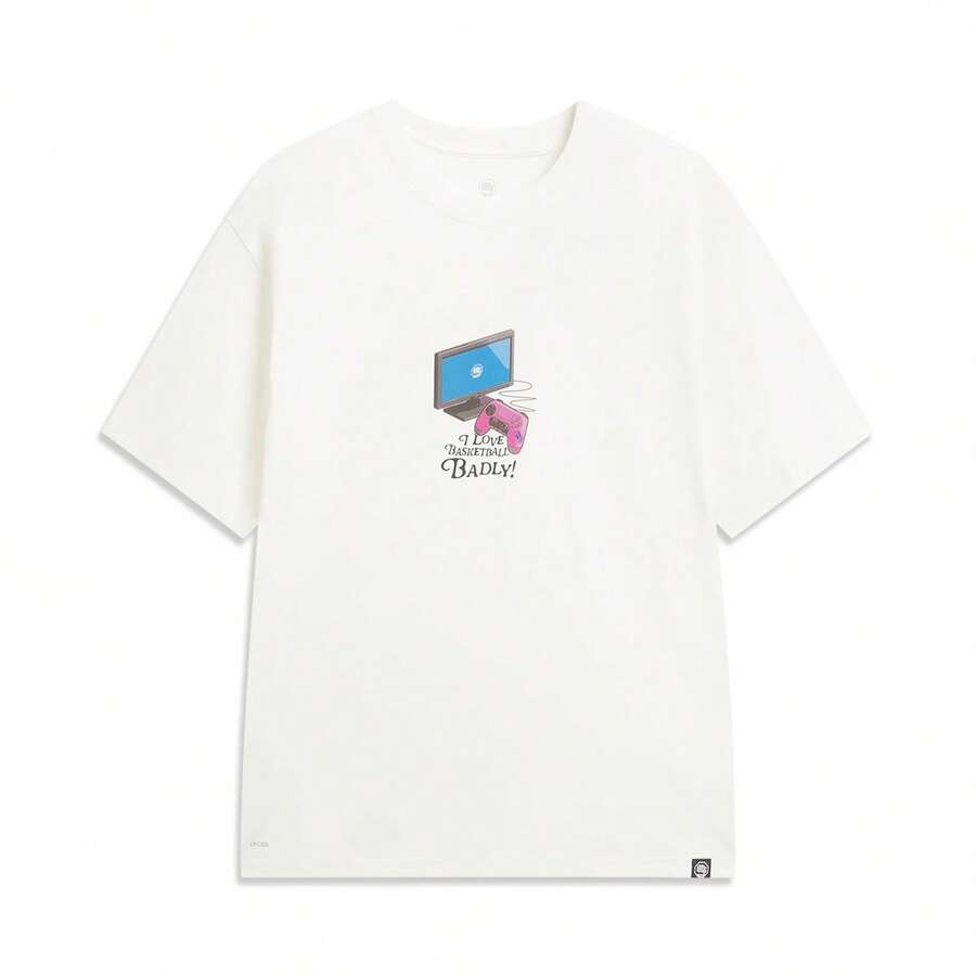 LI-NING BADFIVE Ice-Sensitive T-Shirt, Men's "I Love Basketball" Graphic Casual Tee AHSW183 - 乳白色 - 查看 1