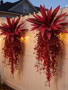 Large Luxury Artificial Hanging Purple Red Banana Leaf Fake Plant, Lifelike Green Leaves, No Maintenance Required, Suitable For Indoor/Outdoor Decor - Yard & Garden, Valentine's Day, Graduation, Easter, Ramadan, Mother's Day, Wedding Decoration, Applicable For Party, Porch, Living Room, Foyer, Porch Decor, Can Be DIY Shaped, Spring Indoor Decoration, Holiday Decoration - Multicolor - View 1